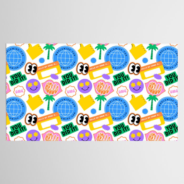 Retro cartoon sticker label pattern Tablecloth Gallery Image 2