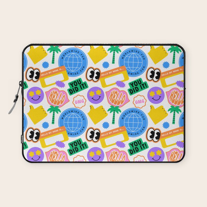 Retro cartoon sticker label pattern Laptop Sleeve Gallery Image 1