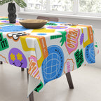 Retro cartoon sticker label pattern Tablecloth Gallery Image 3