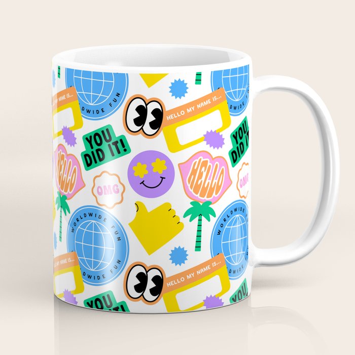 Retro cartoon sticker label pattern Coffee Mug Gallery Image 1