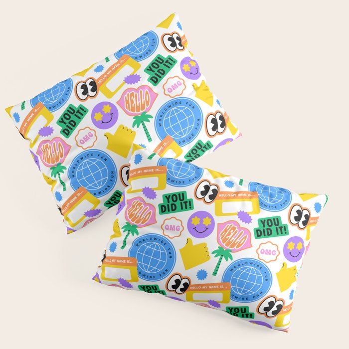 Retro cartoon sticker label pattern Pillow Sham Gallery Image 3