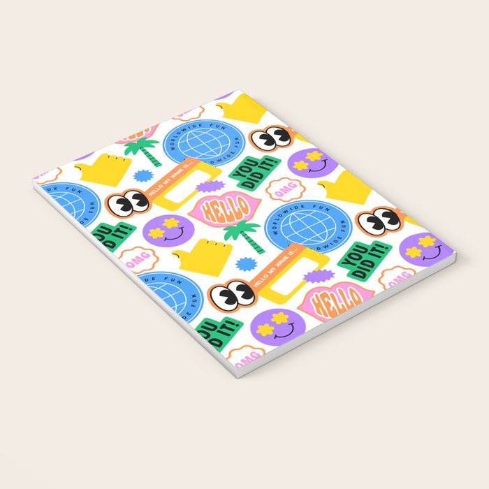 Retro cartoon sticker label pattern Notebook Gallery Image 3