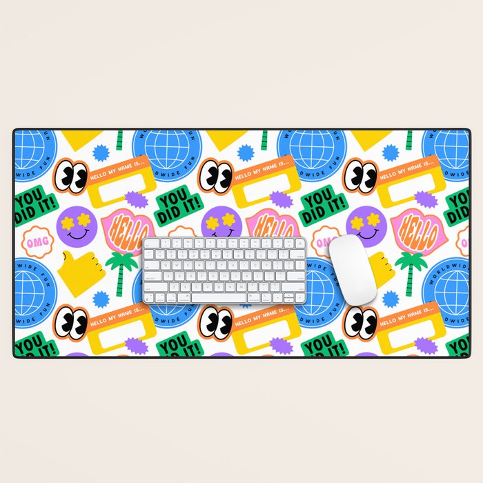 Retro cartoon sticker label pattern Desk Mat Gallery Image 1