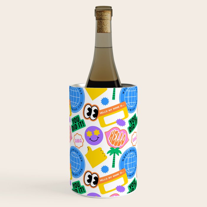 Retro cartoon sticker label pattern Wine Chiller Gallery Image 1