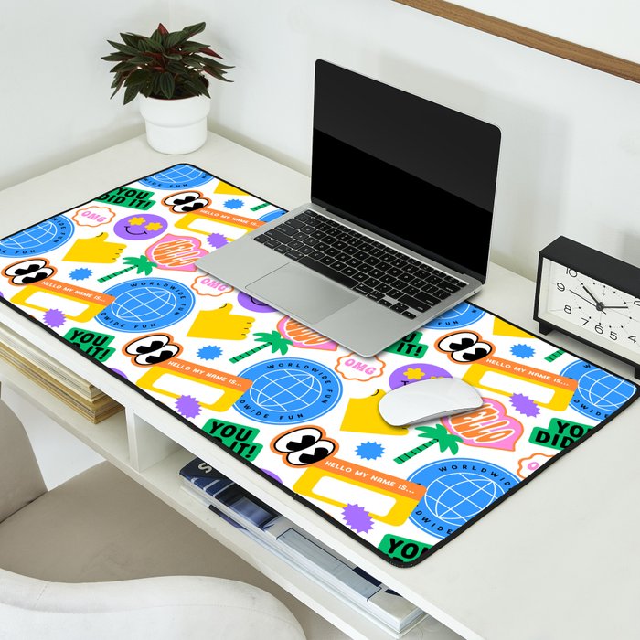 Retro cartoon sticker label pattern Desk Mat Gallery Image 2