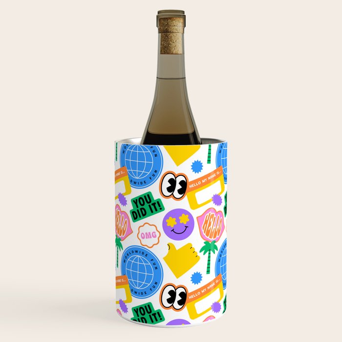 Retro cartoon sticker label pattern Wine Chiller Gallery Image 3