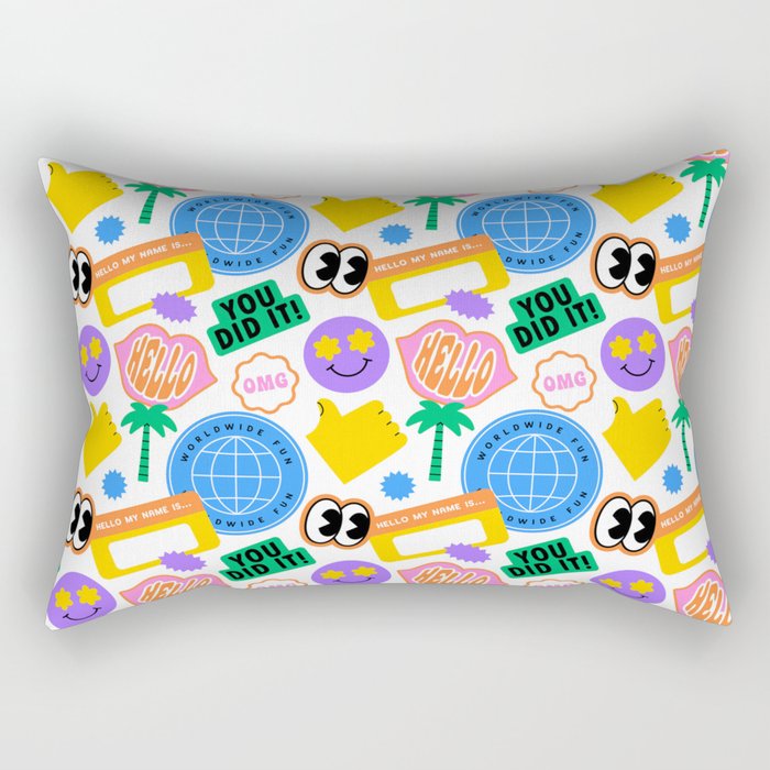 Retro cartoon sticker label pattern Rectangular Pillow Gallery Image 1