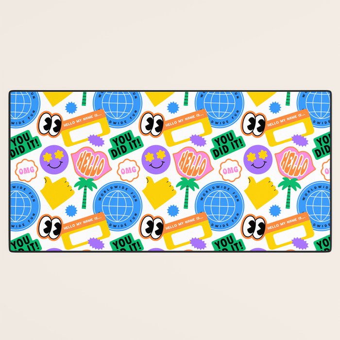 Retro cartoon sticker label pattern Desk Mat Gallery Image 3