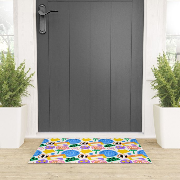 Retro cartoon sticker label pattern Welcome Mat Gallery Image 3