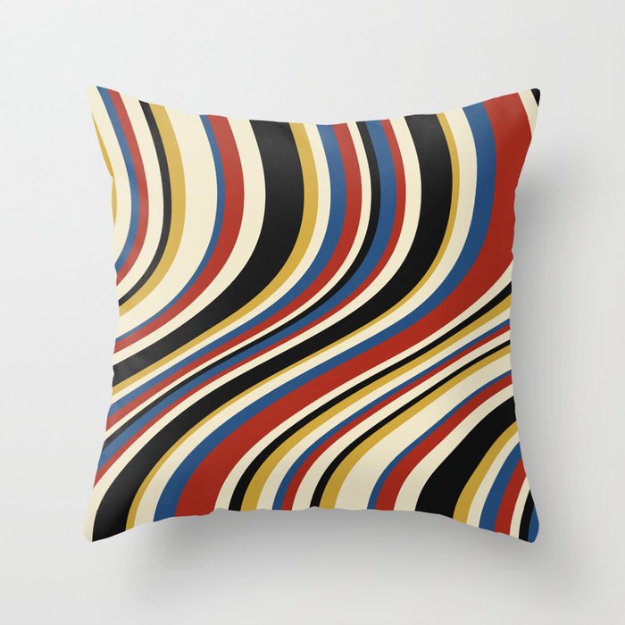 Wavy Stripes IX - Bauhaus Palette Throw Pillow Gallery Image 6