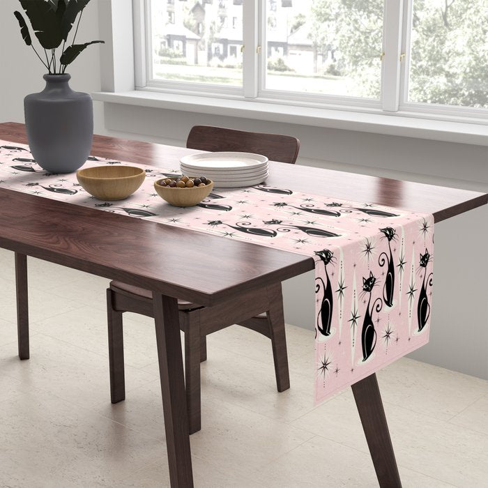 Mid Century Meow Retro Atomic Cats ©studioxtine Table Runner Gallery Image 2