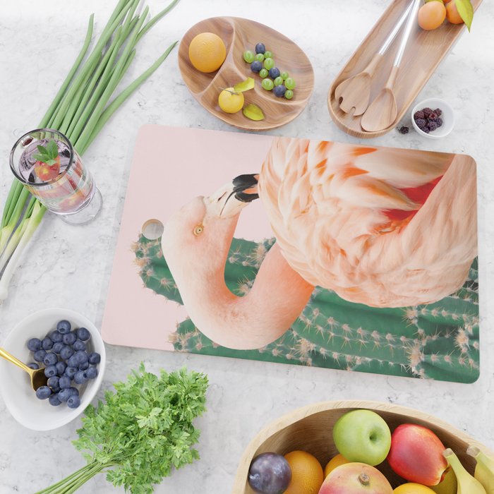 Flamingo & Cactus #society6 #decor #buyart Cutting Board Gallery Image 2