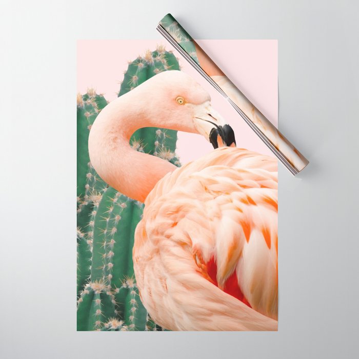 Flamingo & Cactus #society6 #decor #buyart Wrapping Paper Gallery Image 1