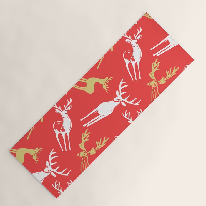 Red christmas reindeer animal pattern Yoga Mat Gallery Image 1