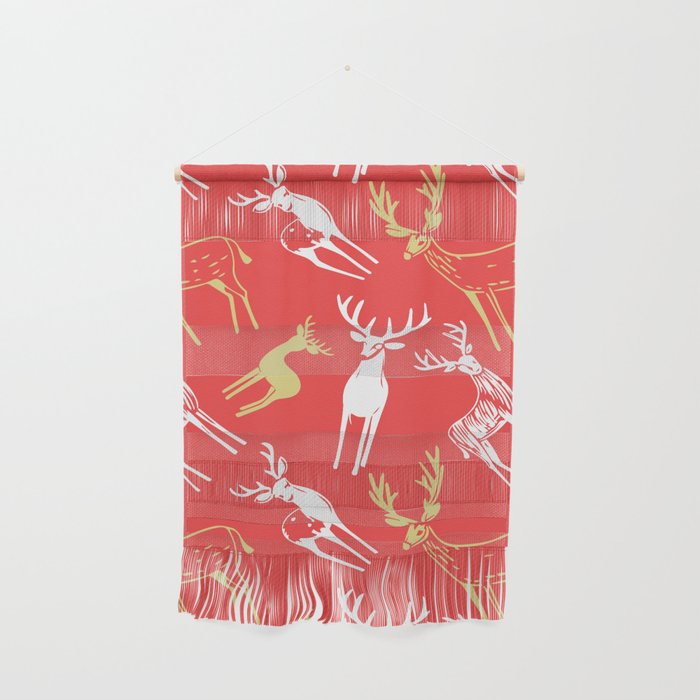 Red christmas reindeer animal pattern Wall Hanging Gallery Image 1