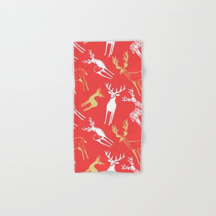 Red christmas reindeer animal pattern Bath Towel Gallery Image 1