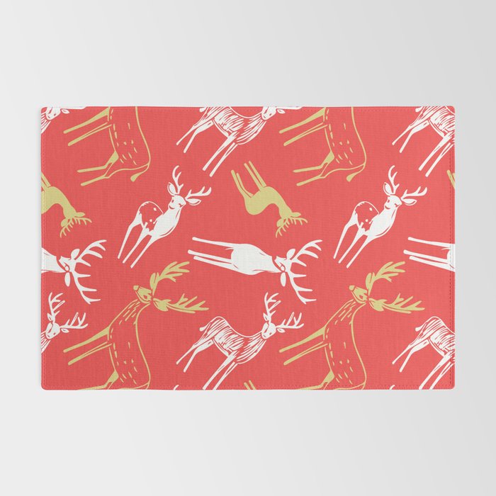 Red christmas reindeer animal pattern Rug Gallery Image 2