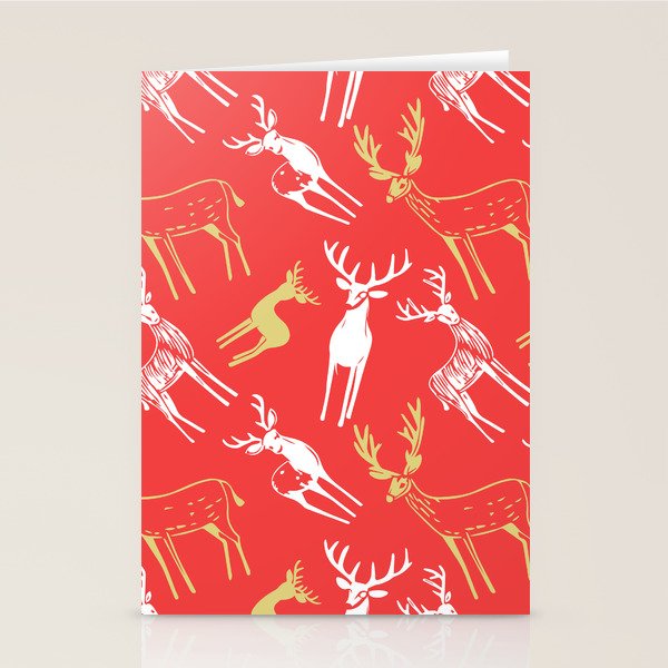 Red christmas reindeer animal pattern Stationery Card Gallery Image 1