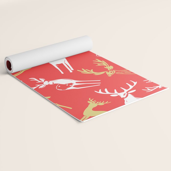 Red christmas reindeer animal pattern Yoga Mat Gallery Image 2