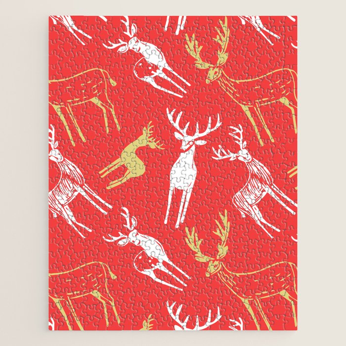 Red christmas reindeer animal pattern Jigsaw Puzzle Gallery Image 1