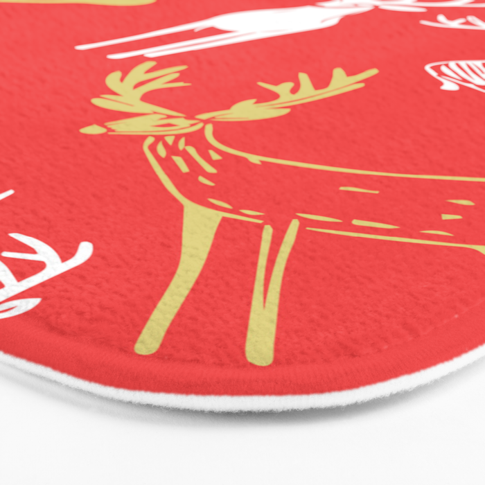 Red christmas reindeer animal pattern Bath Mat Gallery Image 3