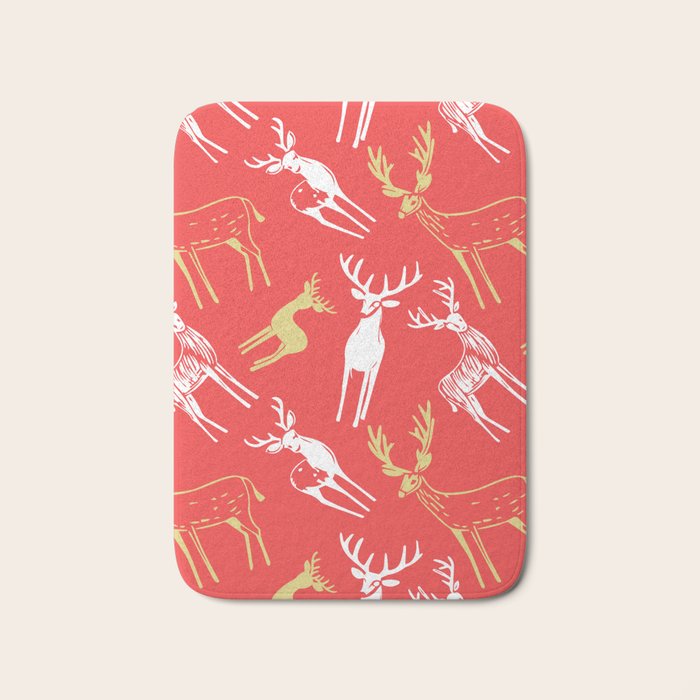 Red christmas reindeer animal pattern Bath Mat Gallery Image 1