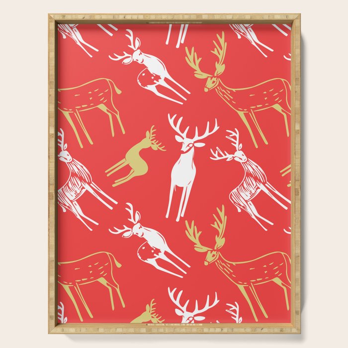Red christmas reindeer animal pattern Serving Tray Gallery Image 1