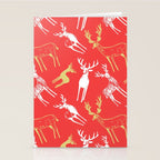 Red christmas reindeer animal pattern Stationery Card Gallery Image 2
