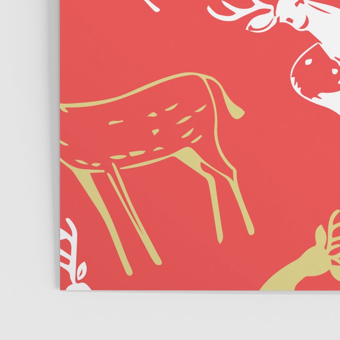 Red christmas reindeer animal pattern Poster Gallery Image 3