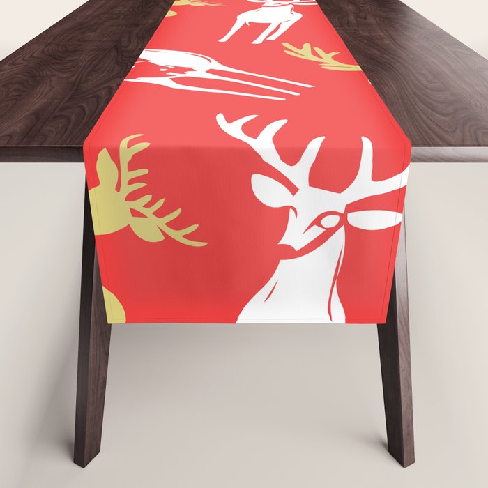 Red christmas reindeer animal pattern Table Runner Gallery Image 1