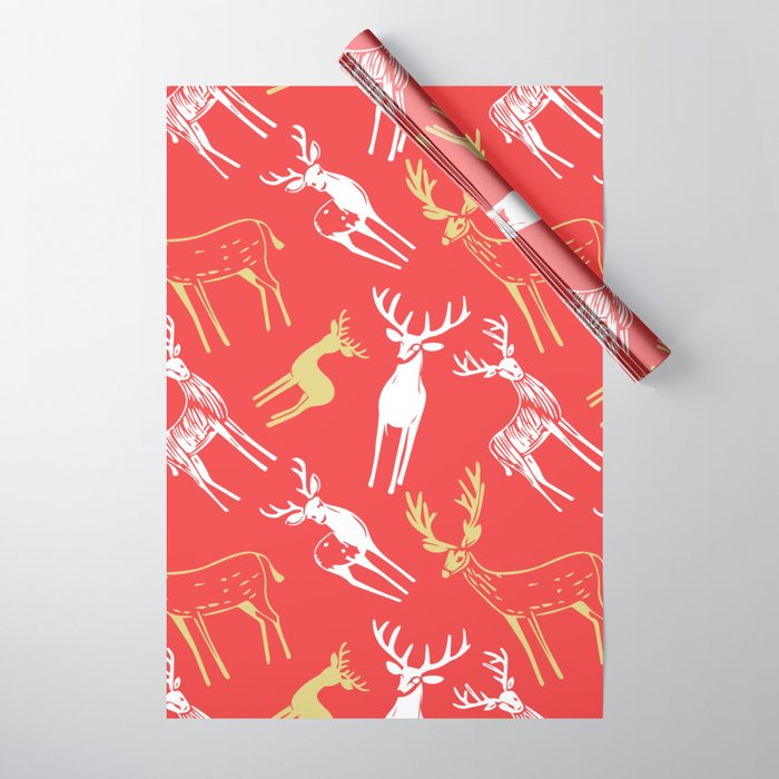 Red christmas reindeer animal pattern Wrapping Paper Gallery Image 1