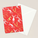 Red christmas reindeer animal pattern Stationery Card Gallery Image 2