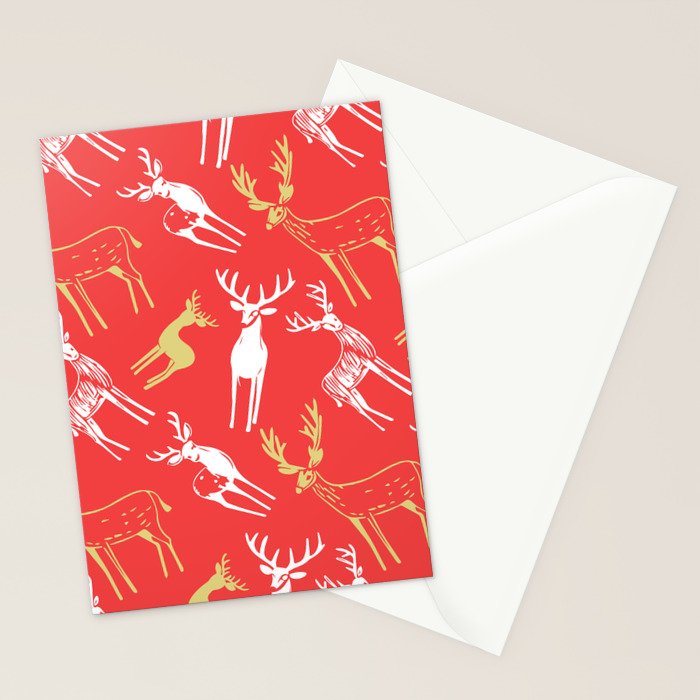 Red christmas reindeer animal pattern Stationery Card Gallery Image 2