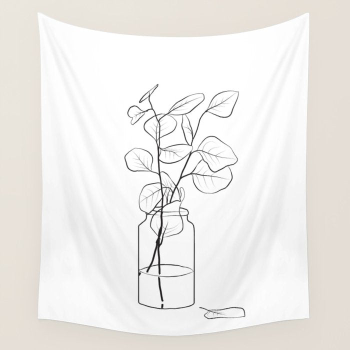 Eucalyptus Branch in a Vase Wall Tapestry Gallery Image 1