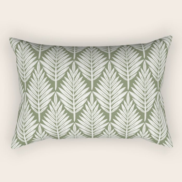 Linocut Palm Leaves - Paradise Green  Rectangular Pillow Gallery Image 2