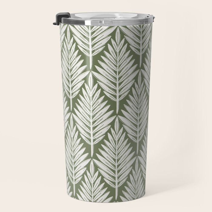 Linocut Palm Leaves - Paradise Green  Travel Mug Gallery Image 3