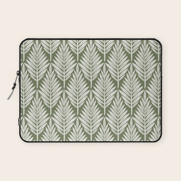 Linocut Palm Leaves - Paradise Green  Laptop Sleeve Gallery Image 1