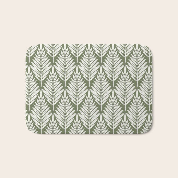 Linocut Palm Leaves - Paradise Green  Bath Mat Gallery Image 1