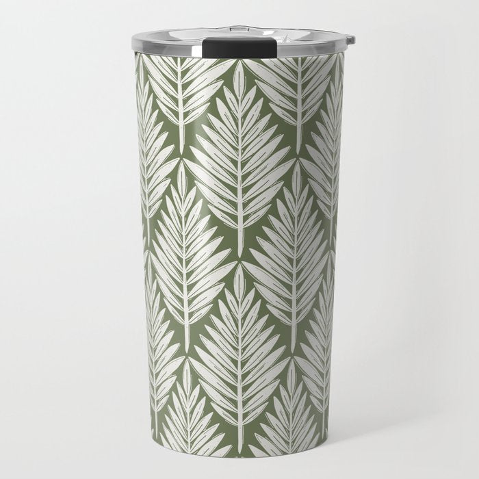 Linocut Palm Leaves - Paradise Green  Travel Mug Gallery Image 1