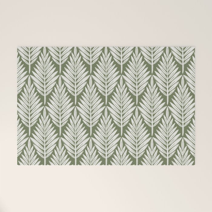 Linocut Palm Leaves - Paradise Green  Welcome Mat Gallery Image 1