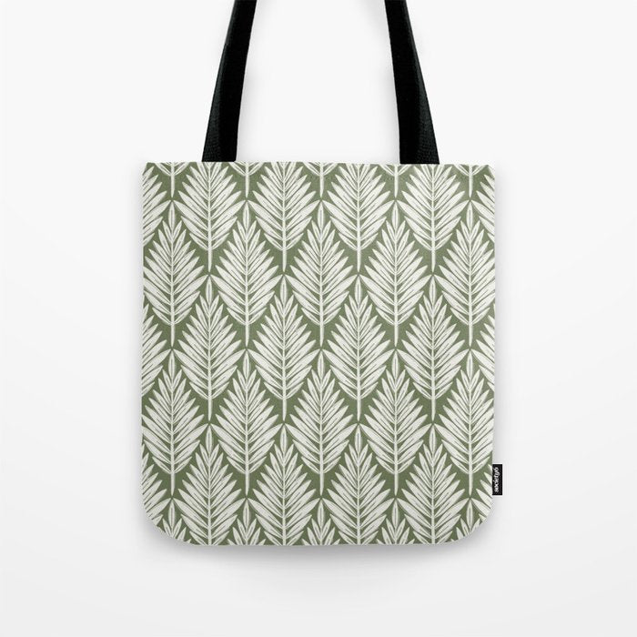 Linocut Palm Leaves - Paradise Green  Tote Bag Gallery Image 1