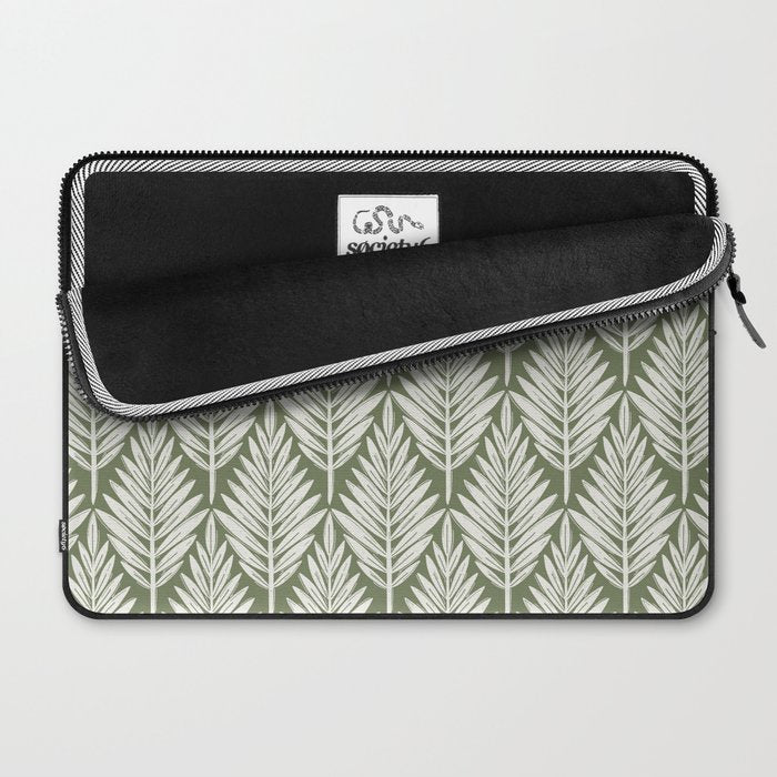 Linocut Palm Leaves - Paradise Green  Laptop Sleeve Gallery Image 2