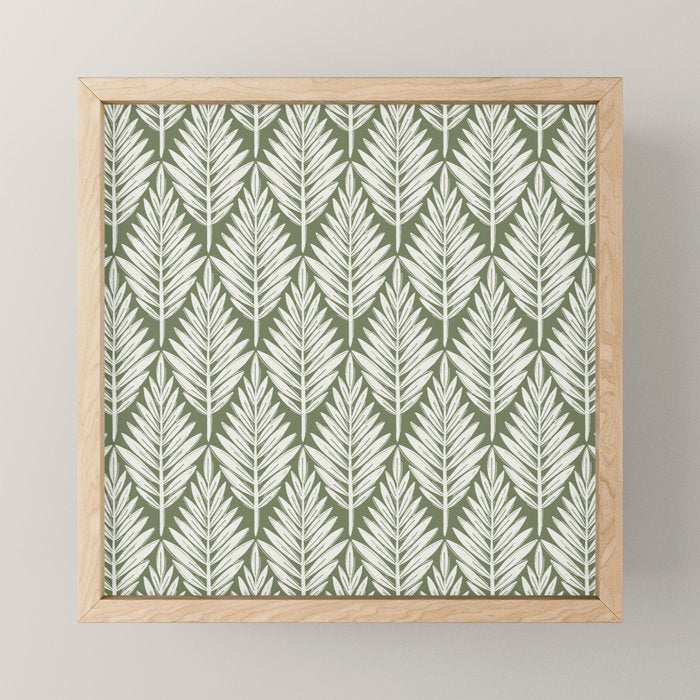 Linocut Palm Leaves - Paradise Green  Mini Art Print Gallery Image 1