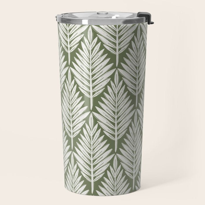 Linocut Palm Leaves - Paradise Green  Travel Mug Gallery Image 2
