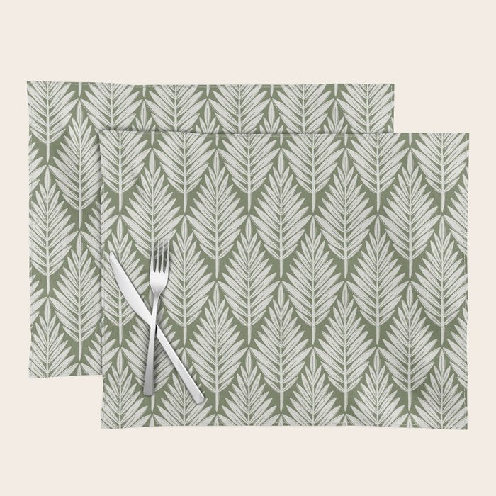 Linocut Palm Leaves - Paradise Green  Placemat Gallery Image 1