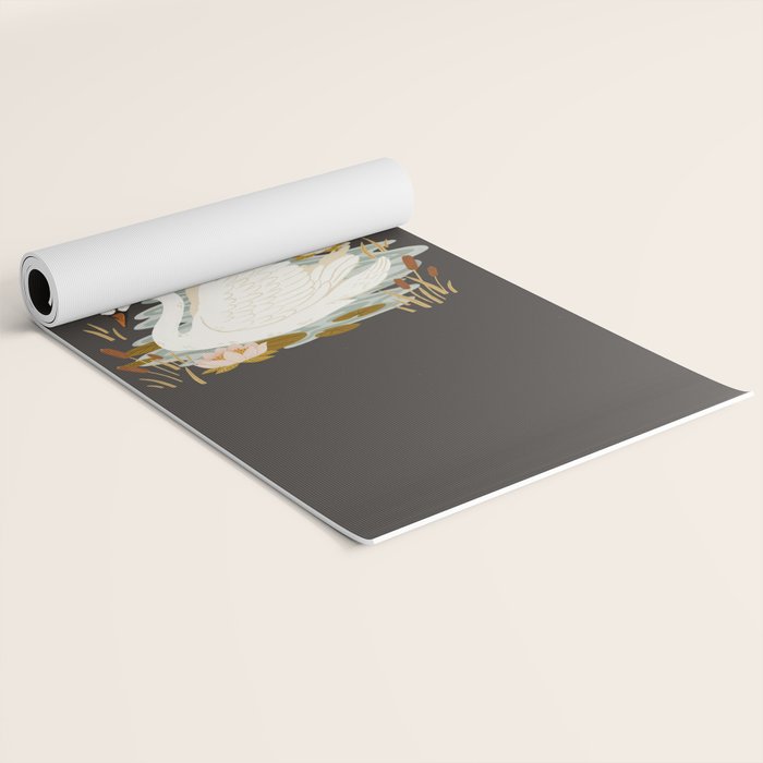 Swan Dance - Charcoal Black Background Yoga Mat Gallery Image 2