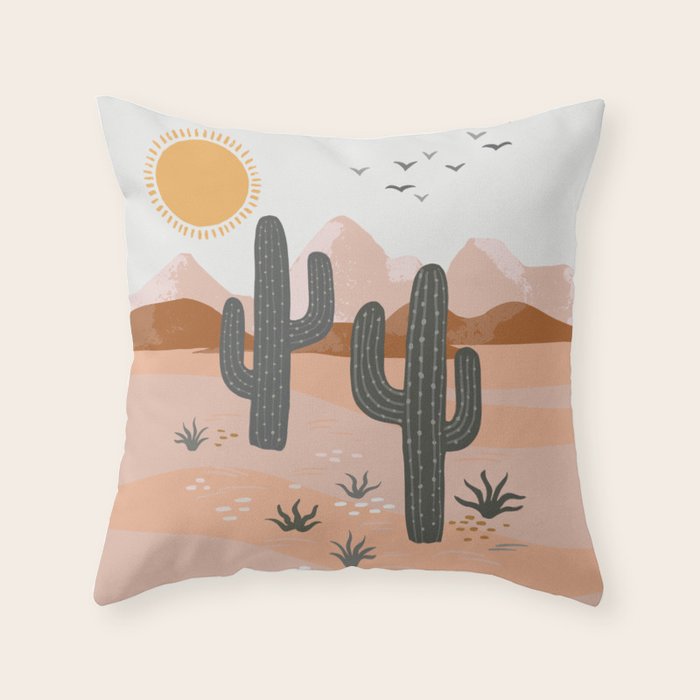 Cacti Desert Landscape Throw Pillow Gallery Image 1