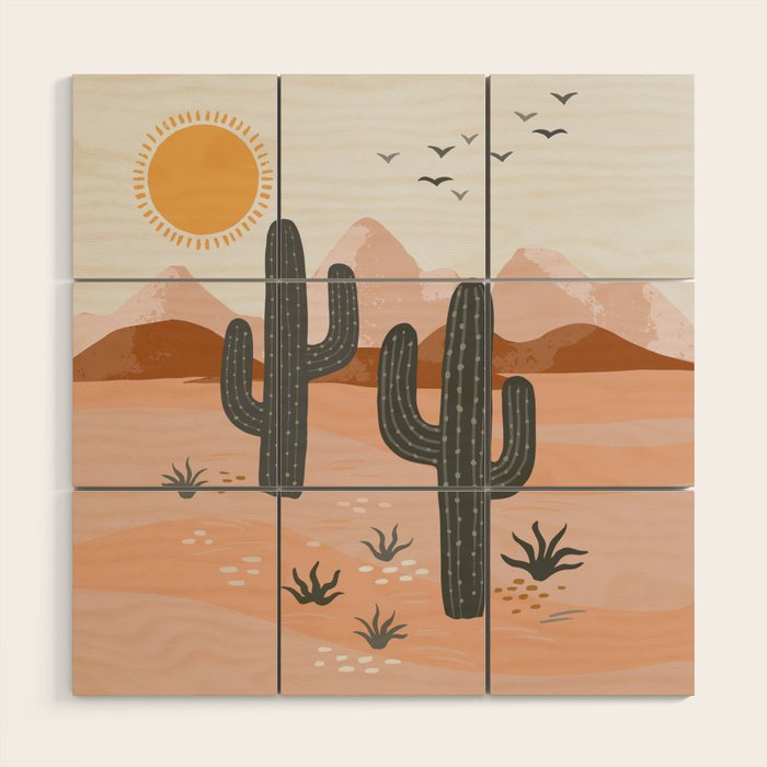 Cacti Desert Landscape Wood Wall Art Gallery Image 1