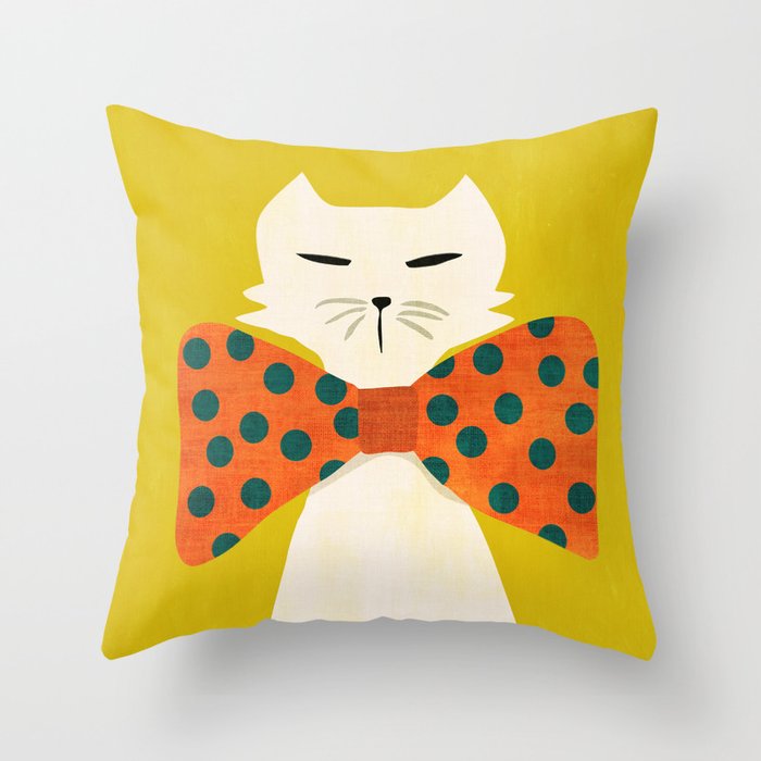 Cat with incredebly oversized humongous bowtie Throw Pillow Gallery Image 1