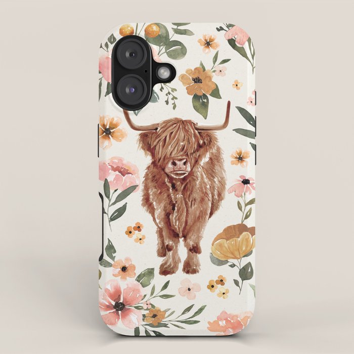 Cate & Rainn® Charlotte Floral Highland Cow iPhone Case Gallery Image 1